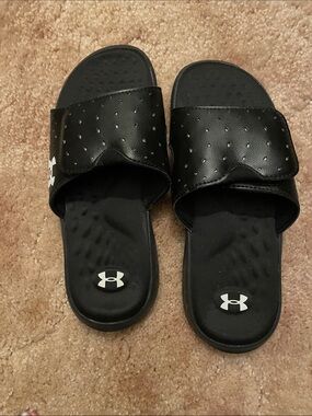 Under Armour Black Slides with White Logo Accents